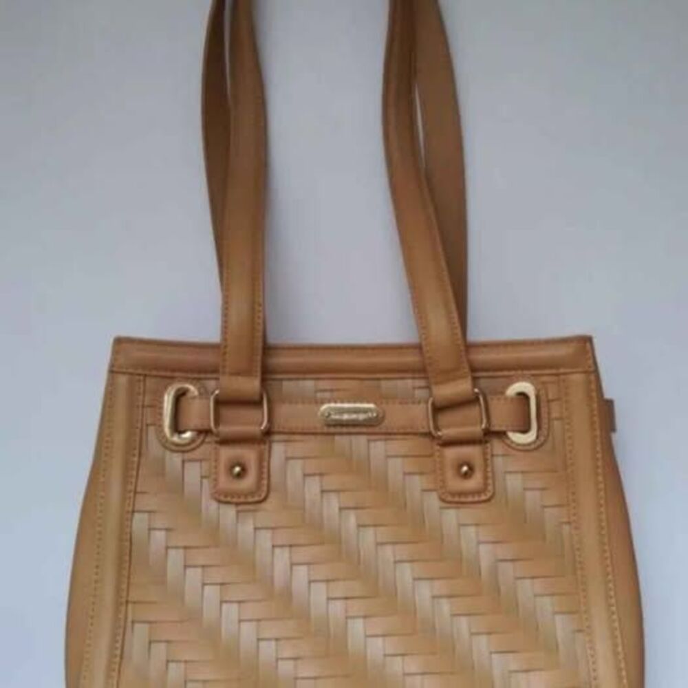 Longaberger Woven Leather Tote Bag Caramel View 2
